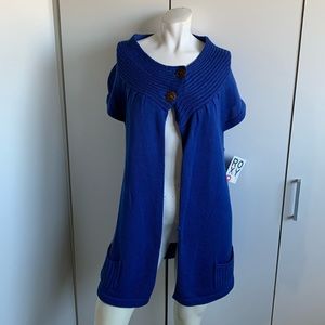 *NWT* Roxy XL cap sleeve knit two button blue cardigan sweater